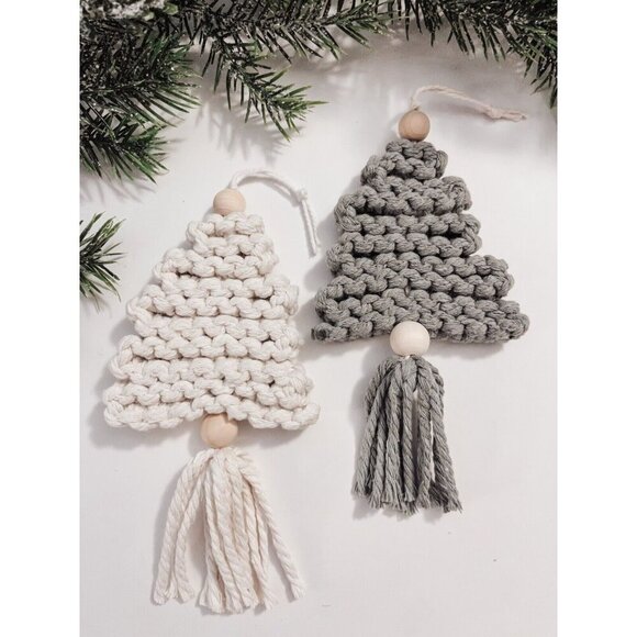 Tree‎ Ornaments Christmas Tree Decoration White and Green Handmade Macrame - Picture 1 of 4